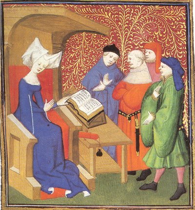 Christine de Pizan à son pupitre — enluminure, XVe s.
